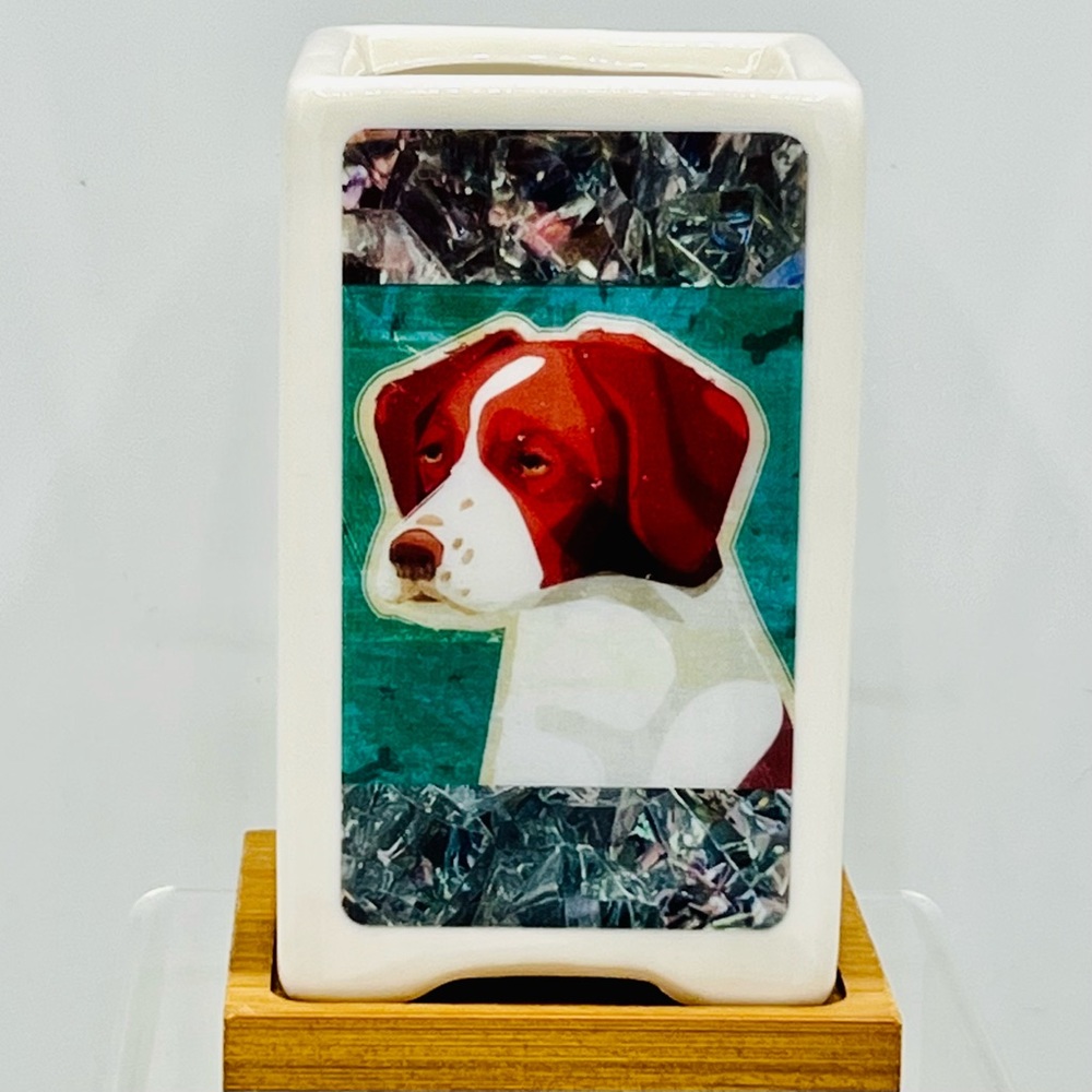 BRITTANY SPANIEL DOG Art Hand Crafted Home Decor Planter Office Desktop Pencil